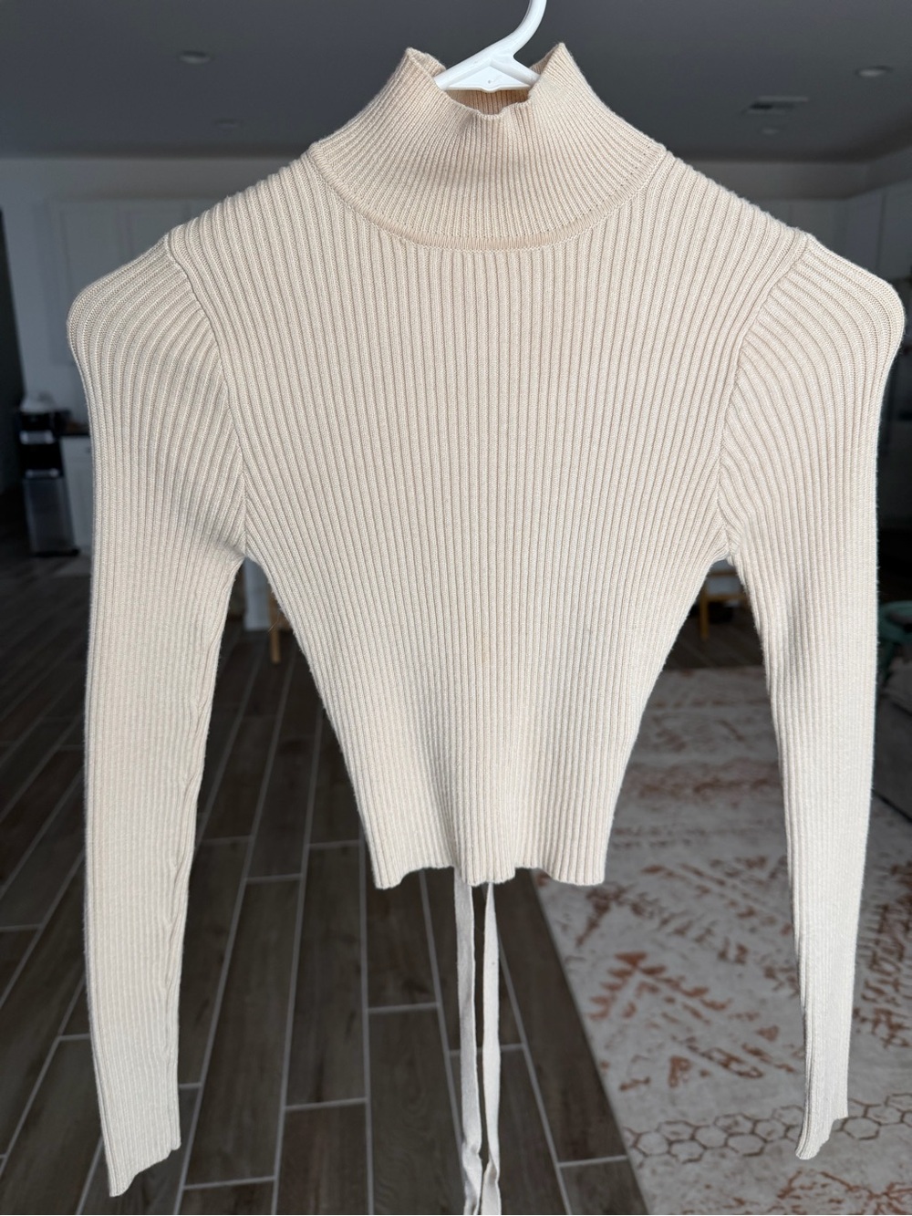 Zara Cream Ribbed Turtleneck Crop Top
